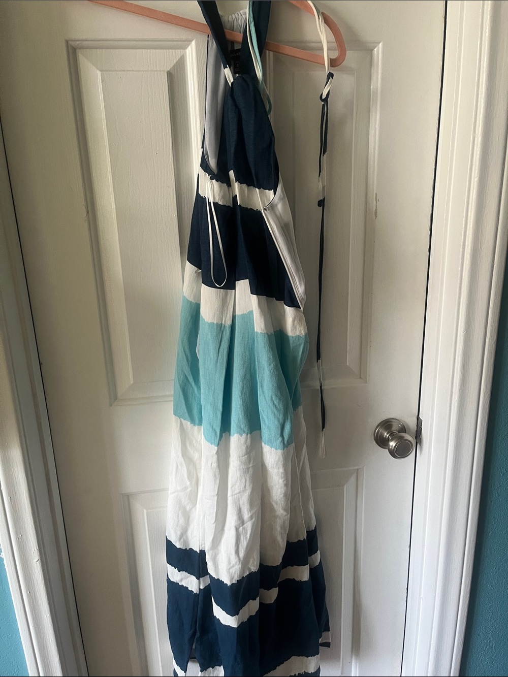 Banana Republic Navy, White & Teal Striped Maxi Sundress